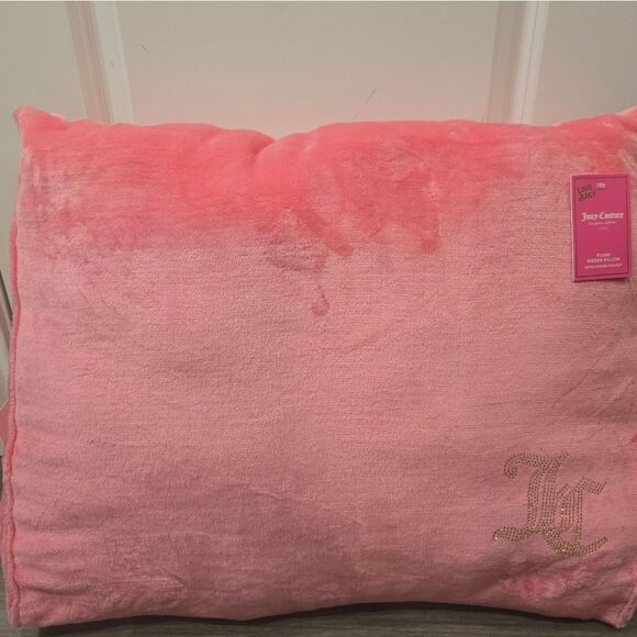Juicy Couture Home Gold Rhinestone JC Logo Plush Wedge Pillow w/Phone Pocket - Picture 3 of 8